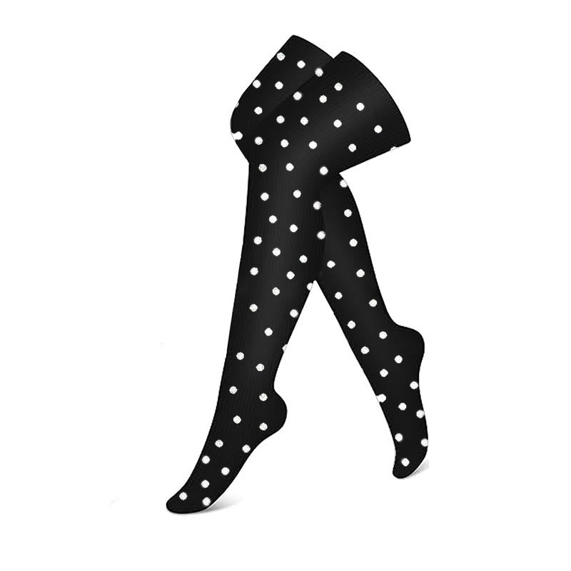 Classic Black Thigh High Compression Socks(3 Pairs) - Polka Dots - S/M - image 9