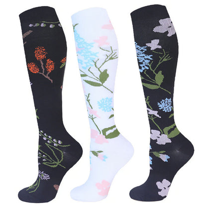 Flower Pattern Compression Socks(3 Pairs) - image 1