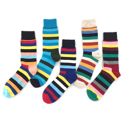 Plus Size Color Stripes Quarter Socks(5 Pairs)