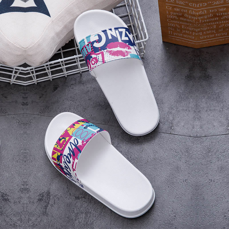 Plus Size Graffiti Slides(2 Pairs) - White - 3XL - image 2