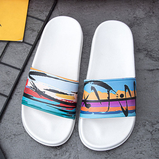 Plus Size Seaside Oil Painting Slides(2 Pairs) - image 0