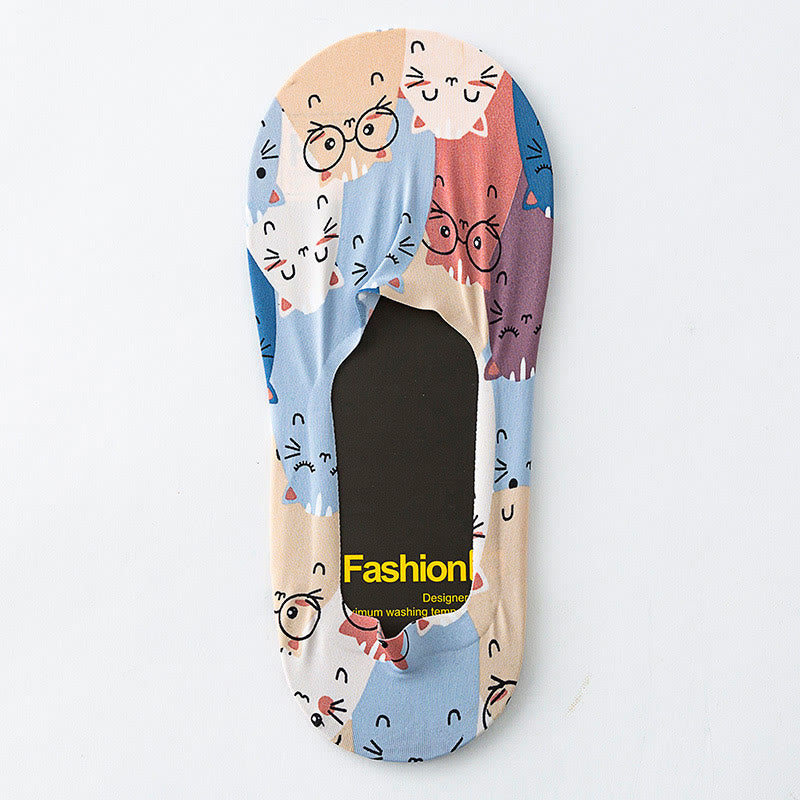 Plus Size Animal Print No Show Socks(5 Pairs)