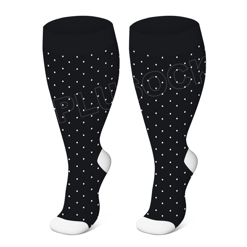 Plus Size Solid Color Elastic Compression Socks - Black Dots - 4XL - image 1