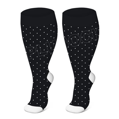 Plus Size Solid Color Elastic Compression Socks - Black Dots - 4XL - image 1