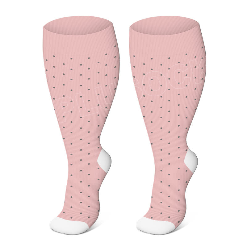 Plus Size Solid Color Elastic Compression Socks - Pink Dots - 4XL - image 3
