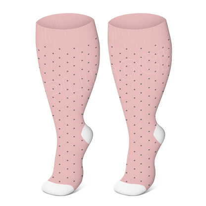 Plus Size Solid Color Elastic Compression Socks - Pink Dots - 4XL - image 3