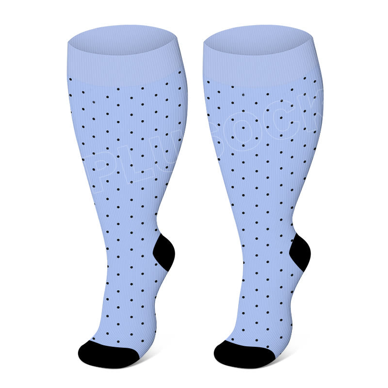 Plus Size Solid Color Elastic Compression Socks - Blue Dots - 4XL - image 2