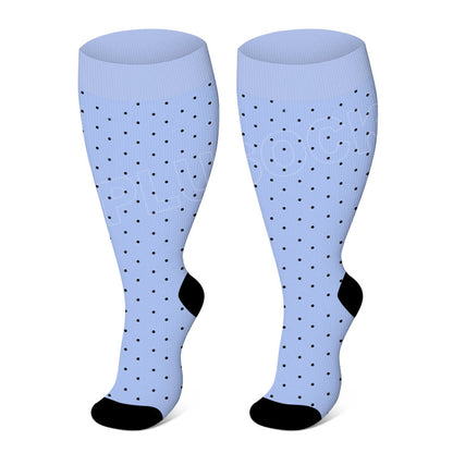 Plus Size Solid Color Elastic Compression Socks - Blue Dots - 4XL - image 2