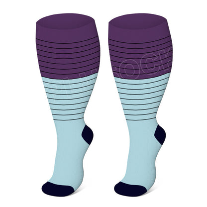 Plus Size Solid Color Elastic Compression Socks - Purple - 4XL - image 6
