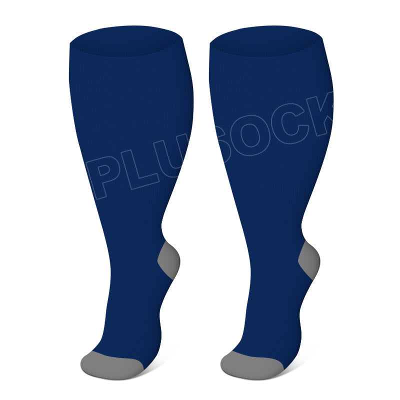 Plus Size Solid Color Elastic Compression Socks - Blue - 4XL - image 8