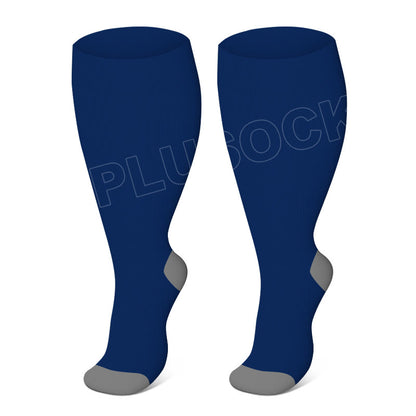 Plus Size Solid Color Elastic Compression Socks - Blue - 4XL - image 8