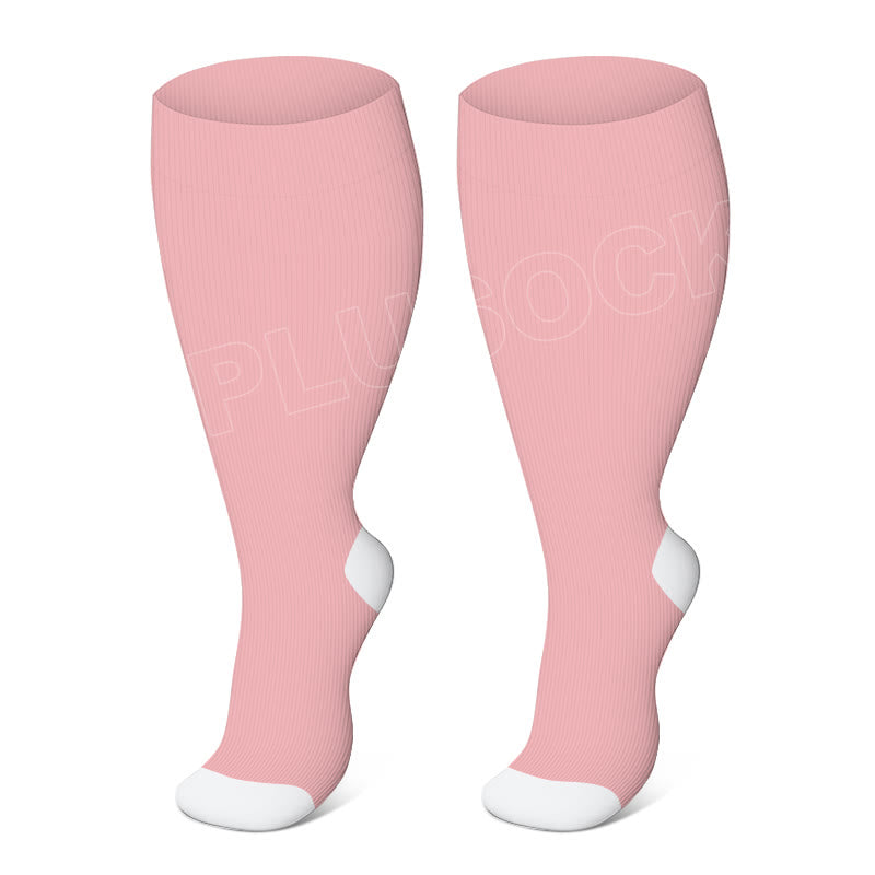 Plus Size Solid Color Elastic Compression Socks - Pink - 4XL - image 9