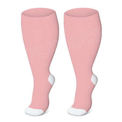 Plus Size Solid Color Elastic Compression Socks - Pink - 4XL - image 9