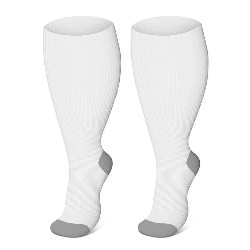 Plus Size Solid Color Elastic Compression Socks - White - 4XL - image 11