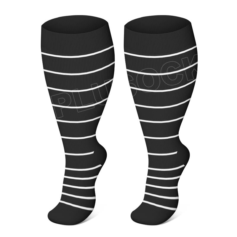 Plus Size Polka Dots Compression Socks - White Stripe - 4XL - image 3