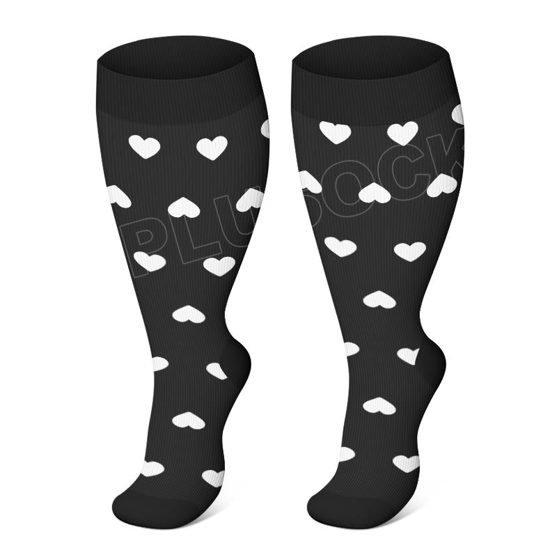 Plus Size Polka Dots Compression Socks - White Heart - 4XL - image 1
