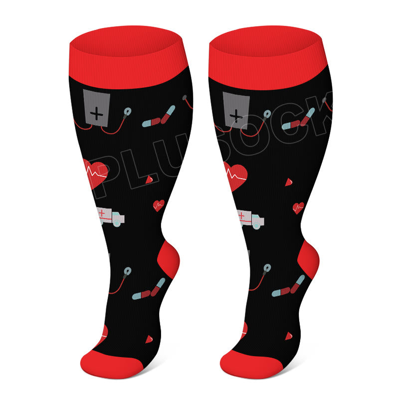 Plus Size Color Pattern Compression Socks - Black - 4XL - image 7