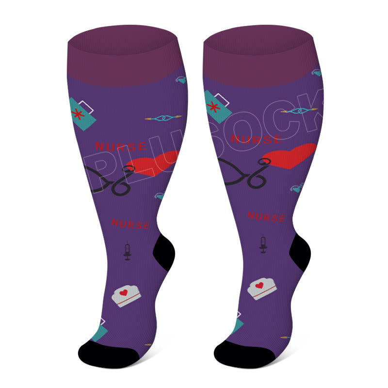 Plus Size Color Pattern Compression Socks - Purple - 4XL - image 8