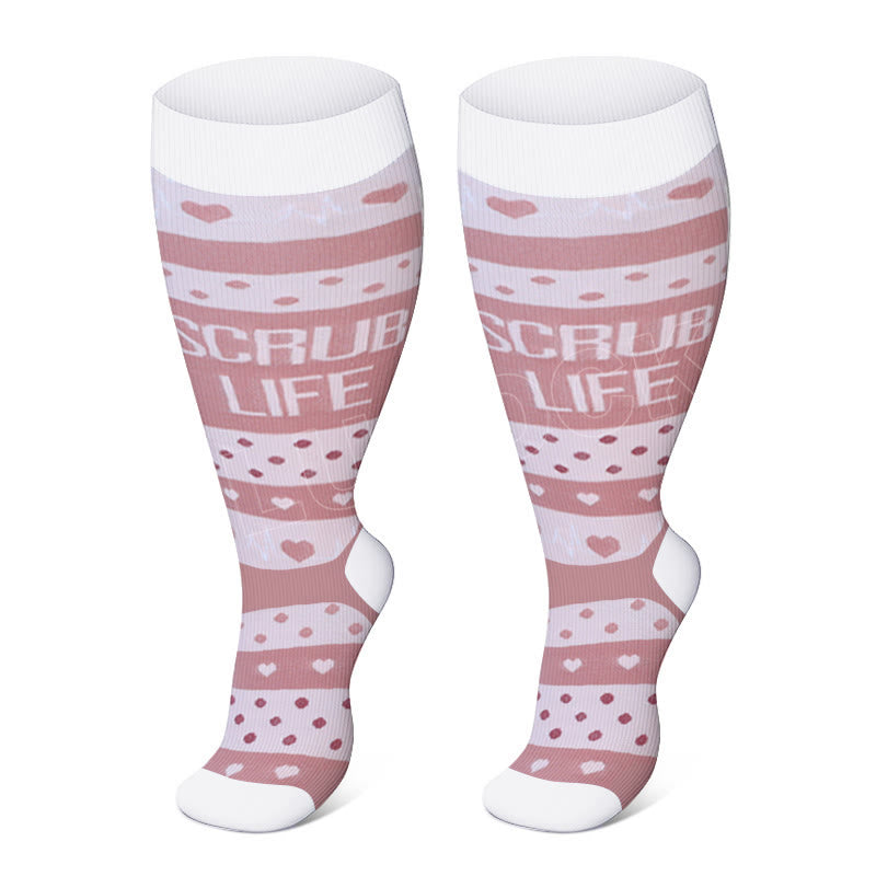 Plus Size Black Pink Compression Socks - Pink Dots - 4XL - image 4