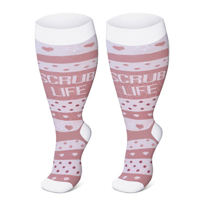 Plus Size Black Pink Compression Socks - Pink Dots - 4XL - image 4