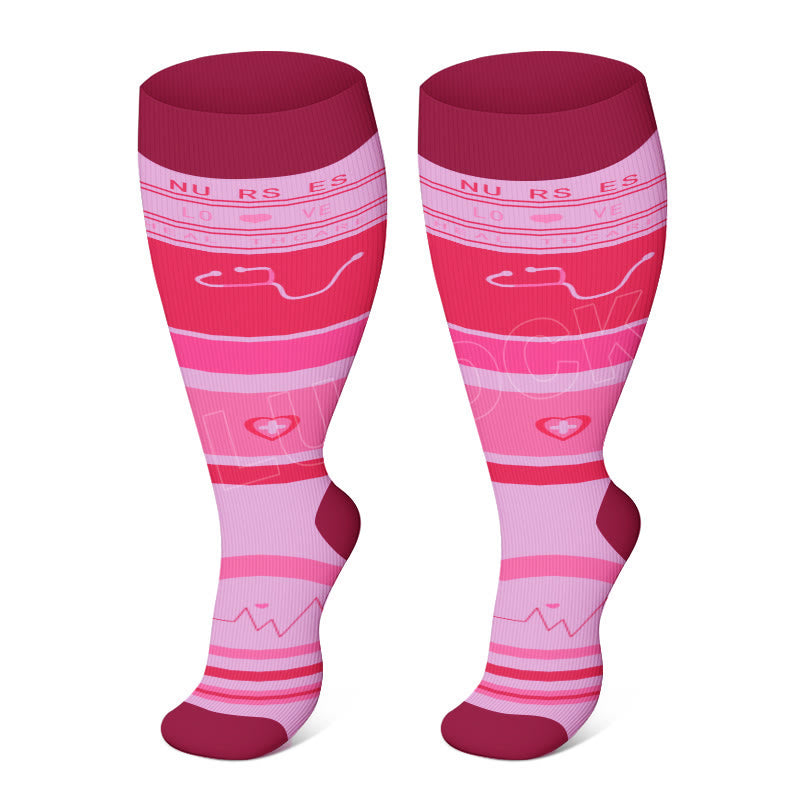 Plus Size Black Pink Compression Socks - Dark Pink - 4XL - image 2