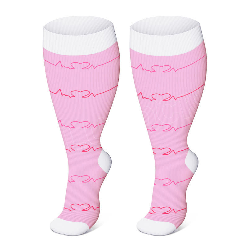 Plus Size Black Pink Compression Socks - Light Pink - 4XL - image 3
