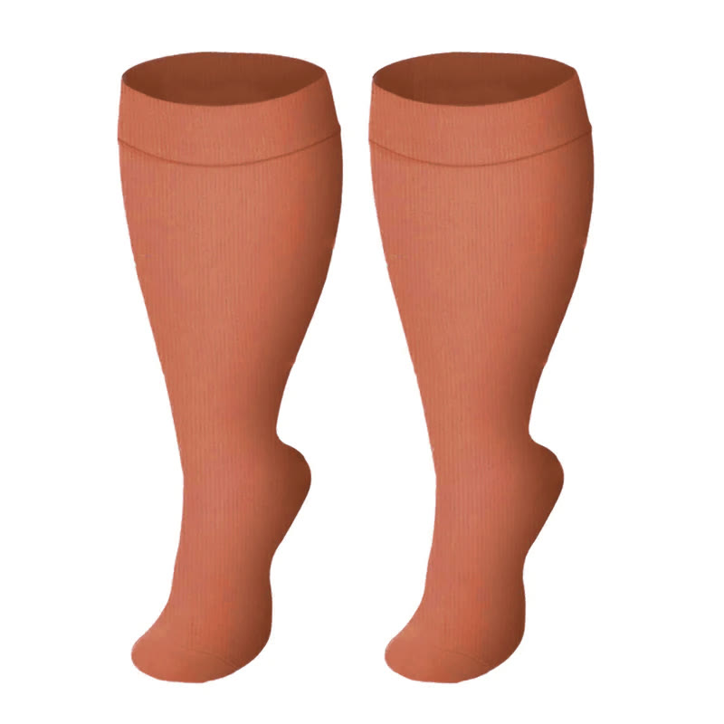 Plus Size Black Pink Compression Socks - Orange - 4XL - image 7
