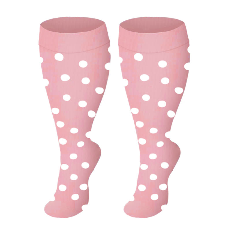 Plus Size Solid Color Compression Socks - Pink Dots - 4XL - image 1