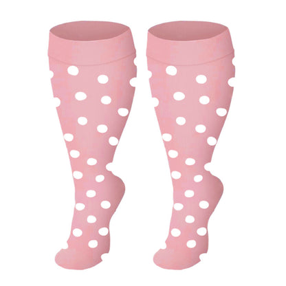 Plus Size Solid Color Compression Socks - Pink Dots - 4XL - image 1