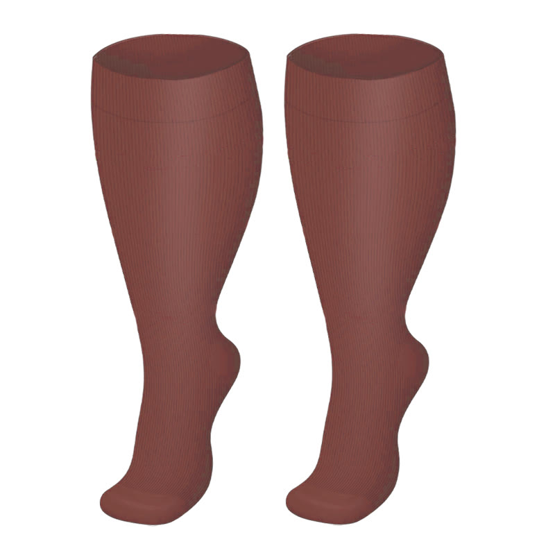 Plus Size Solid Color Compression Socks - Wine - 4XL - image 8