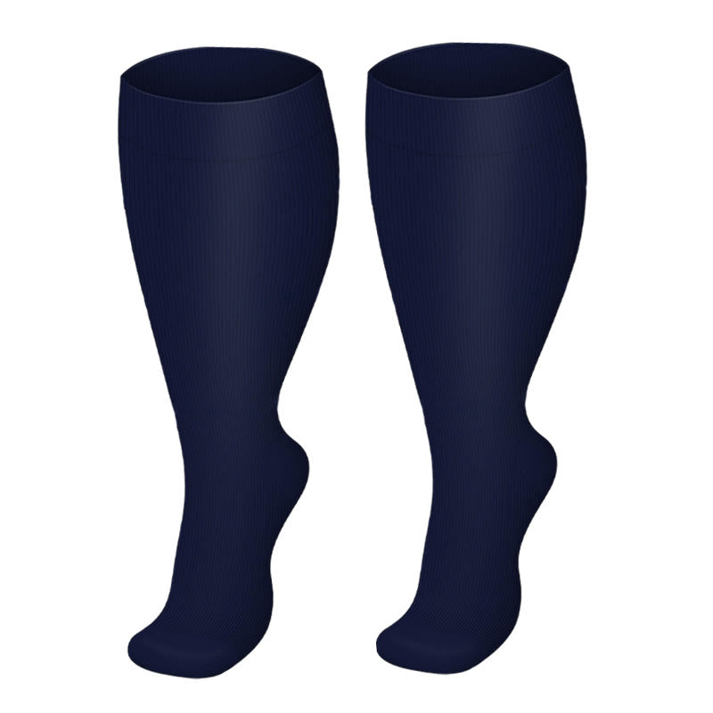 Plus Size Solid Color Compression Socks - Navy Blue - 4XL - image 7