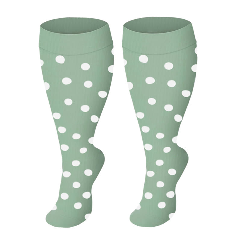 Plus Size Solid Color Compression Socks - Green Dots - 4XL - image 3