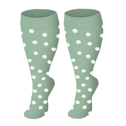 Plus Size Solid Color Compression Socks - Green Dots - 4XL - image 3