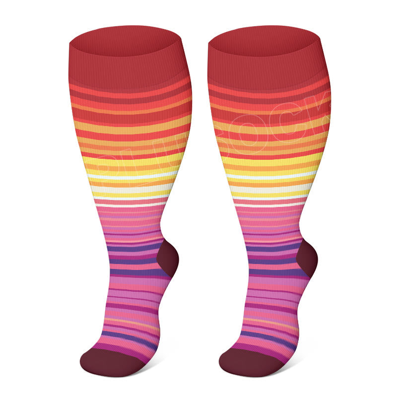Plus Size Color Pattern Compression Socks - Red - 4XL - image 10