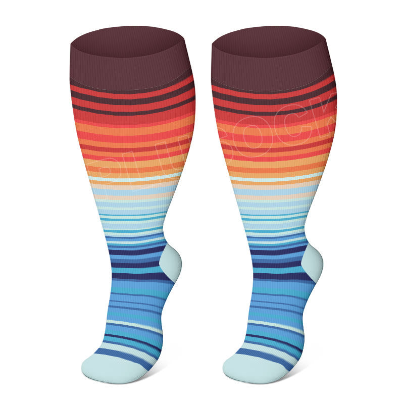 Plus Size Color Pattern Compression Socks - Orange - 4XL - image 12