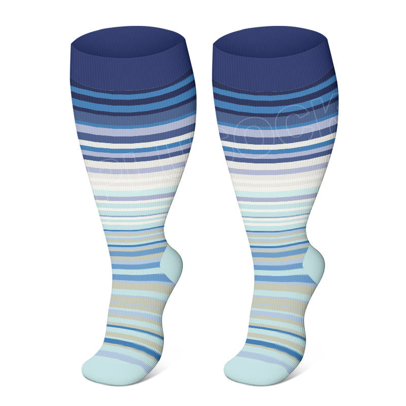 Plus Size Color Pattern Compression Socks - Light Blue - 4XL - image 11