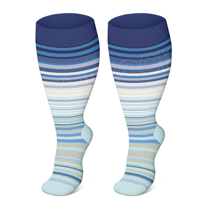 Plus Size Color Pattern Compression Socks - Light Blue - 4XL - image 11