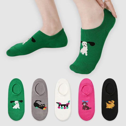 Plus Size Colorful Cat Dog No Show Socks(5 Pairs) - image 1
