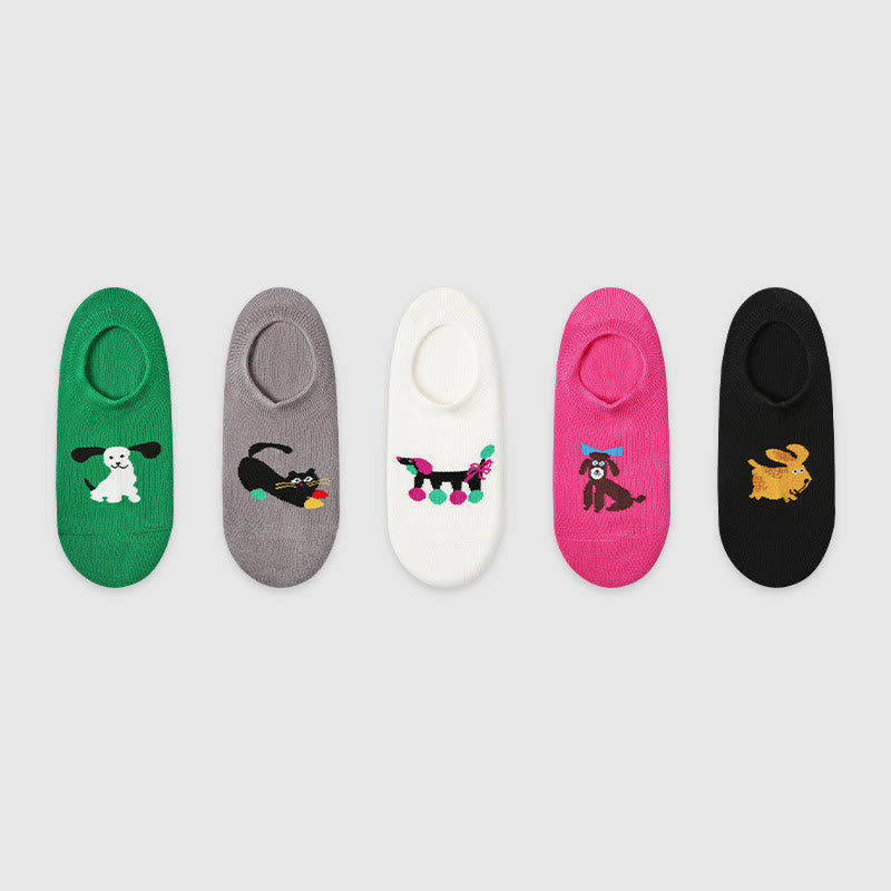 Colorful Cat Dog No Show Socks(5 Pairs) - Multicolor - EU37-40(US4-7) - image 10