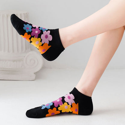 Plus Size Colored Flowers No Show Socks(5 Pairs) - image 4