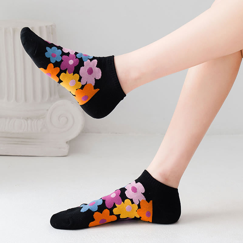 Colored Flowers No Show Socks(5 Pairs) - image 3