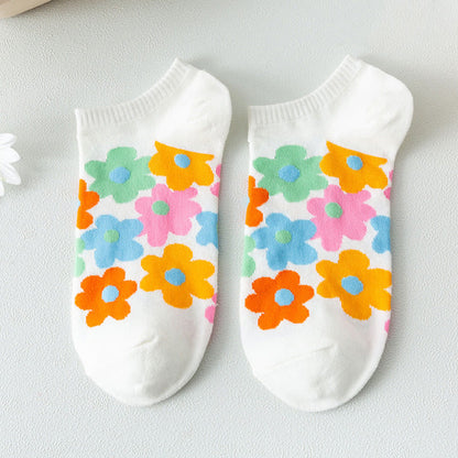 Plus Size Colored Flowers No Show Socks(5 Pairs) - image 11