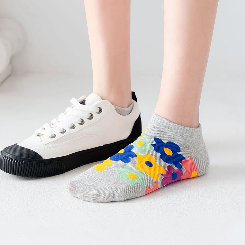 Colored Flowers No Show Socks(5 Pairs) - image 6