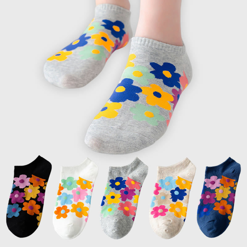 Colored Flowers No Show Socks(5 Pairs) - image 0