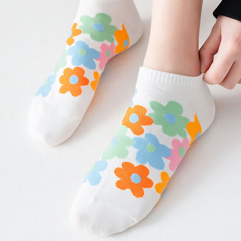Colored Flowers No Show Socks(5 Pairs) - image 5