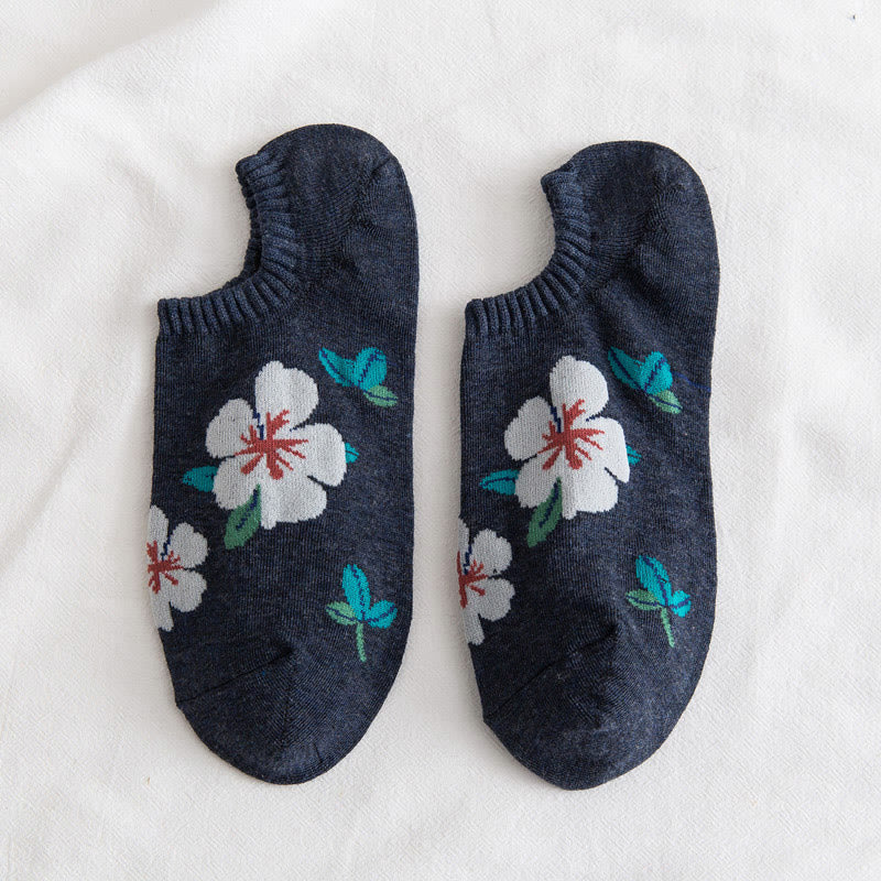 Soft Flowers No Show Socks(10 Pairs) - Navy Blue - EU37-40(US4-7) - image 6