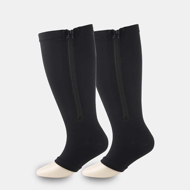 Plus Size Zipper Open Toe Compression Socks(2 Pairs) - Black - 7XL - image 2