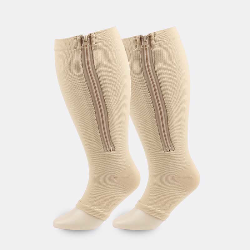 Plus Size Zipper Open Toe Compression Socks(2 Pairs) - Nude - 7XL - image 3
