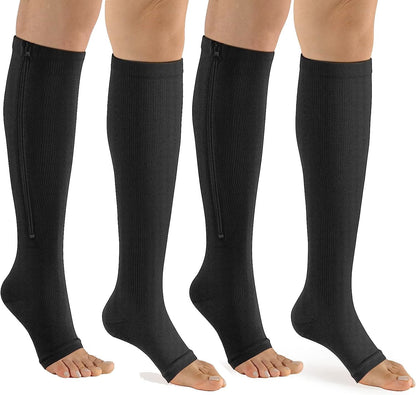Plus Size Zipper Open Toe Compression Socks(2 Pairs) - image 5