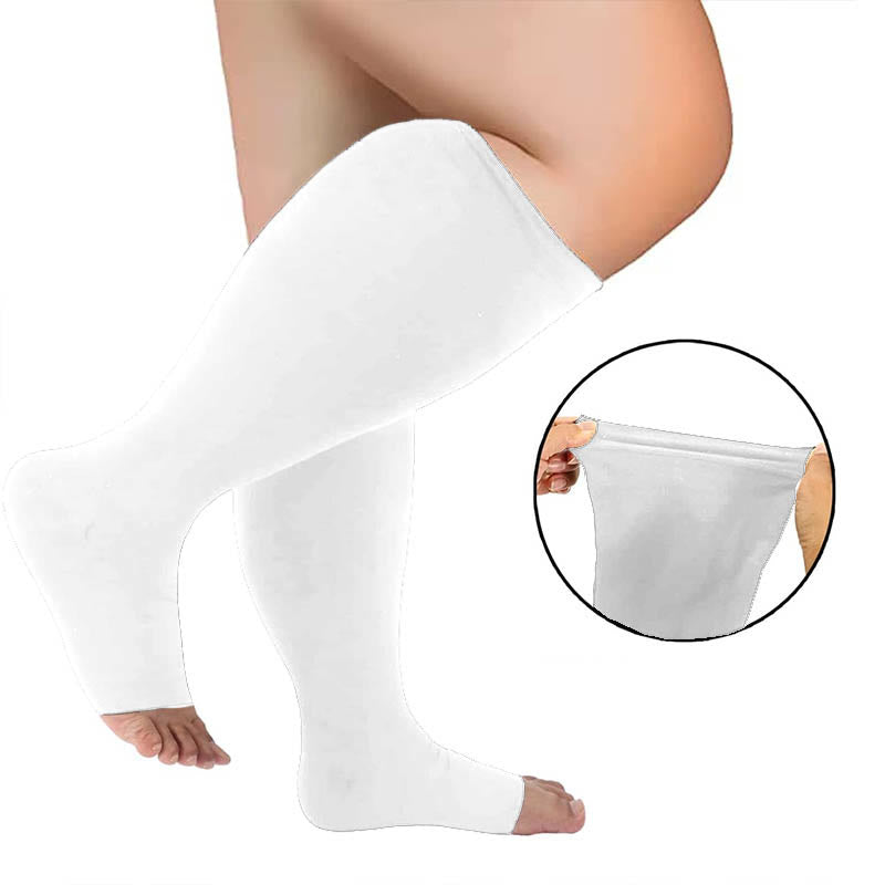 Plus Size Solid Color Open Toe Compression Socks(3 Pairs) - image 5